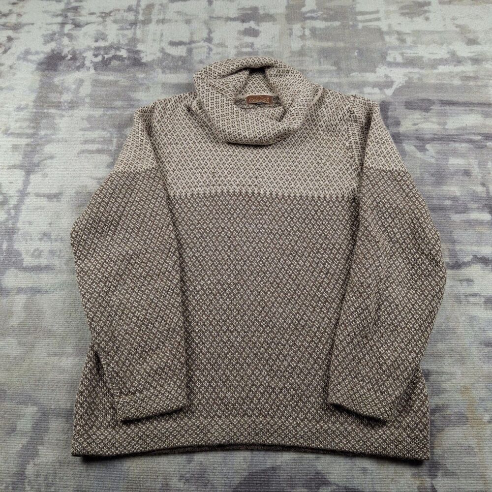 Classic Alpaca Sweater Womens XL Brown Cream Chunky Knit Cowl Neck Wool Pullover